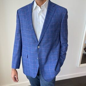 Jack Victor. Italian Silk, Linen & Wool Sport Coat. 46 Long. Blue Men’s Jacket.